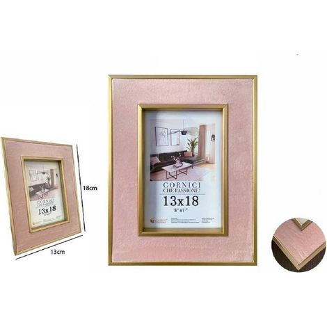 Trade Shop - Cornice Per Foto Portafoto Poster Quadri Tele 13 X 18cm Rosa Con Bordi Oro 70316 -