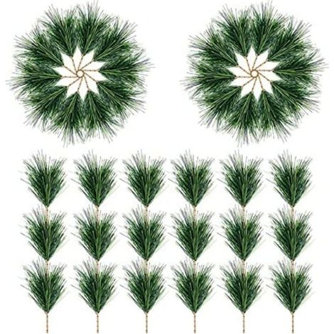 Lot de 30 aiguilles de pin artificielles vertes - Petites branches de pin - Piques pour guirlande de Noël, couronne, décoration de maison et de jardin