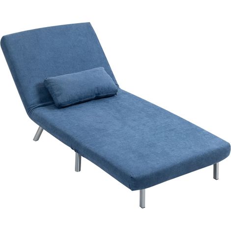 Fauteuil convertible 2-en-1 avec fonction lit, rembourrage tissu bleu, avec coussin (1/5)