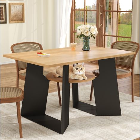 Tavolo da pranzo 130x85x75 cm nero e naturale in MDF con spazio per animali e ripiano integrato (1/5)