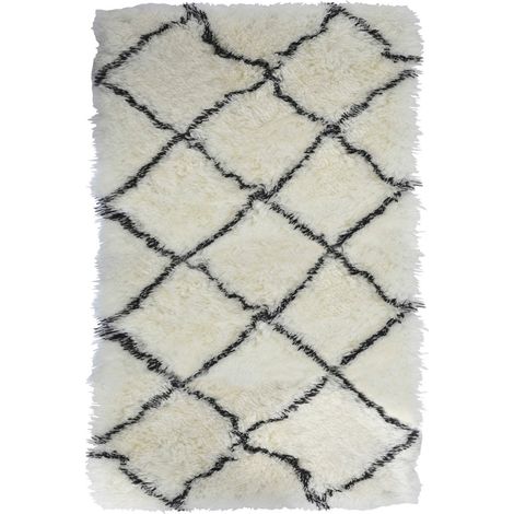 Tapis moderne blanc noir élégant pour salon - Blanc et noir à motif géométrique