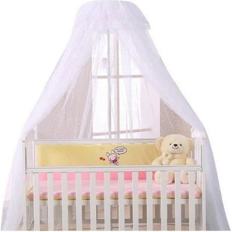 Ciel de lit bébé - HAWUJ - moustiquaire ronde avec support blanc - chambre (1/3)