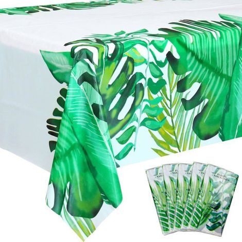 Tropische Tischdecke aus Plastik, 5-teilig, hawaiianisches Palmenblatt-Muster, Dschungel-Tischabdeckung für Babys Geburtstag.