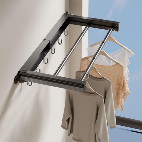 Folding Wall Drying Rack, 70 cm Wall Mounted Clothes Airer, Foldable Clothes Airer for Indoor and Outdoor Use, Space Saving (1/5)