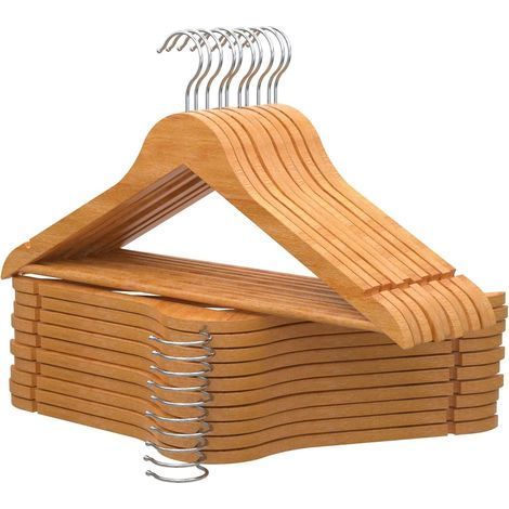 Cintres en Bois, Lot de 20, Naturel. Crochet Pivotant, Pour Tous Types de Vêtements, Cintre Antidérapant pour Pantalons, Costumes, Vestes et Chemises, Encoches pour Robes, Chemisiers et Jupe (1/3)