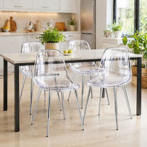 MEUBLIV Chaises de salle à manger transparentes 45x48x81,5 cm argent - lot de 4 (1/5)
