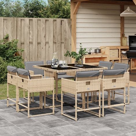 Set comedor de jardín 9 pzas con cojines ratán sintético beige vidaXL (1/5)