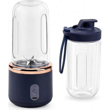 Blender Portable Rechargeable Bleu, 6 Lames, 2 Gobelets pour Jus et Smoothies (1/5)