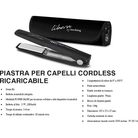 PIASTRA CAPELLI LIBERA BY CORDLESS RICARICABILE DOLCE TEOIRE