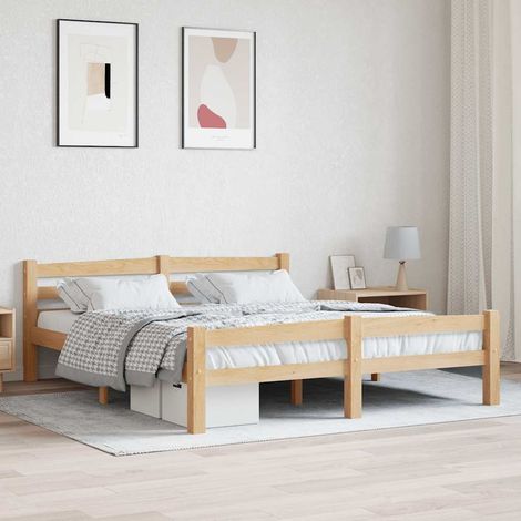 Cadre de lit 160 x 200 cm en pin massif avec sommier à lattes, sans matelas, 24.36kg - PANGIVO (1/5)
