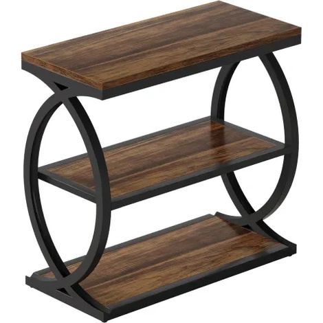 CHICFURN Tavolino aperto 60x30x60 cm in metallo e legno nero, stile farmhouse industriale (1/5)
