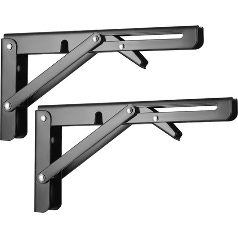2 Pièces Support d' Étagères Murale Pliable, Équerre Pliante, Lourds Support Console Rétractable, pour Table Garage Cuisine Chambre - Noir (1/5)