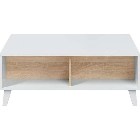 Mesa centro elevable Oria en blanco y roble canadian 38 cm(alto)100 cm(ancho)68 cm(largo) (1/4)