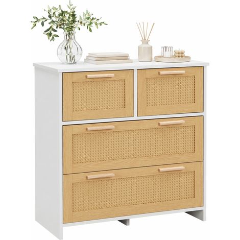 Commode 4 tiroirs en MDF avec façade tressée, 80 x 80 x 38 cm, rangement spacieux pour chambre, salon et entrée, style naturel CHICFURN (1/5)