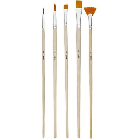5 pinceaux - Plat - Rond - Eventail - Acrylique et huile - Manche long - Pébéo (1/3)