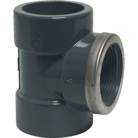 Mega T-Stück 90° PVC-U 25 mm x 3/4 Zoll x 25 mm Klebemuffe x Innengewinde verstärkt x Klebemuffe 16 bar, grau (1/2)