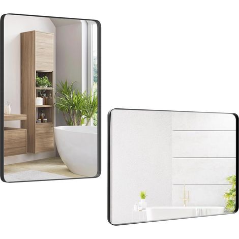 GOPLUS Miroir pour Salle de Bain 76x56 cm, Miroir de Courtoisie Rectangulaire, Cadre en Métal, Coins Arrondis (Horizontal/Vertical) (1/5)