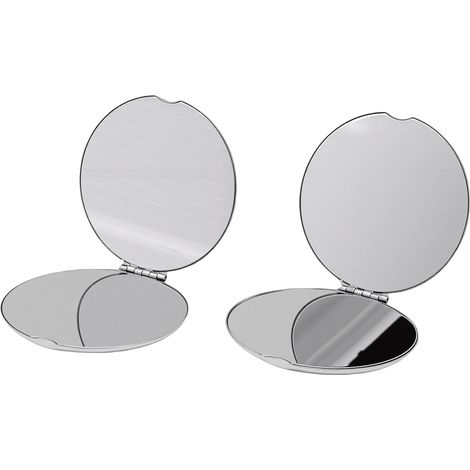 Lot de 2 miroirs en acier inoxydable double face, pliables et incassables, pour sac à main ou poche, ronds, 6,6 cm (2,6 pouces). (1/5)