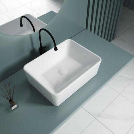Durovin Bathrooms Ceramic Bathroom Basin- No Tap Hole 400 x 300 x 130mm (WxDxH) Countertop Mounted Bathroom Vessel Rectangular (1/5)