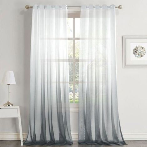Voilage Noël Gris - Rideaux Dégradé à Oeillets - 140x260cm - Salon Moderne Cuisine (1/4)