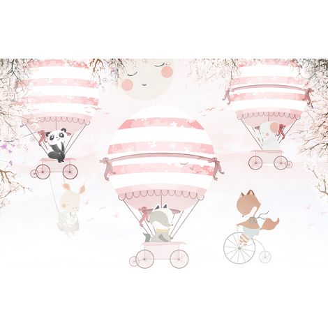 Papier peint panoramique Enfants - Animaux Montgolfières - 130 cm x 85 cm (1/2)