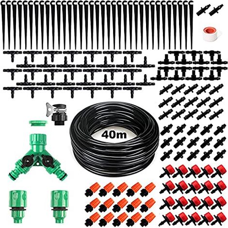 Kit d'Irrigation Goutte à Goutte avec 40M Tuyau et 158 pcs Micro Irrigation Goutteur Réglable Système d'Irrigation d'Arrosage pour Jardin Plantes Culture en Serre Refroidissement par Atomisation