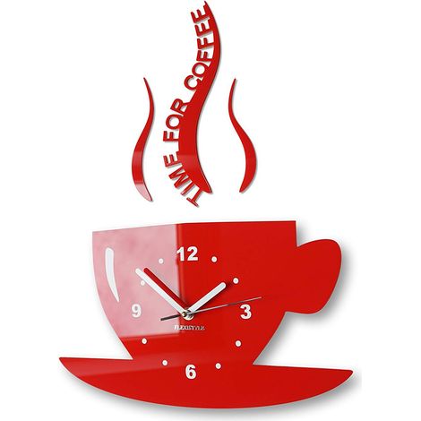 TASSE Horloge murale moderne pour cuisine Rouge 3d romaine, 32 x 19 (1/5)