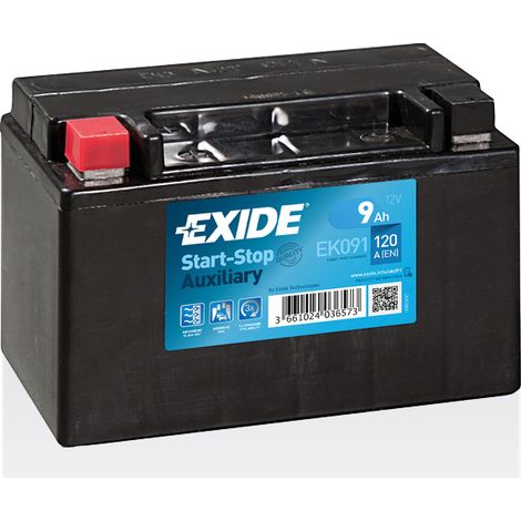 Exide – Batterie voiture AGM 12V 9Ah 120A – Compatible Start Stop – Dimensions 150x90x105mm – Polarité + à gauche (1/2)
