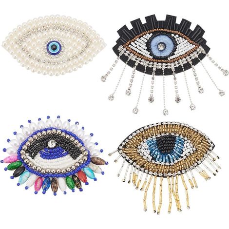 Lot de 4 écussons brodés en strass et mauvais œil pour décoration en tissu (1/5)