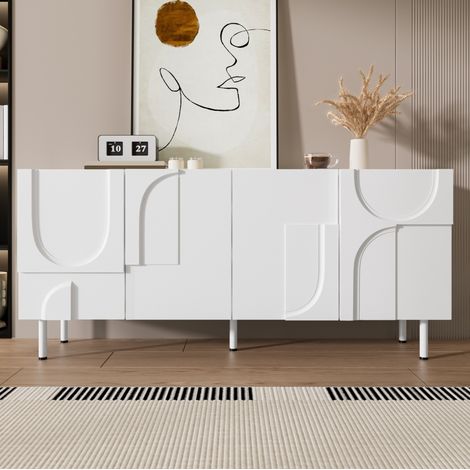 Buffet de salon 160x38,5x70 cm avec portes silencieuses, blanc, pour appartement et hôtel (1/5)