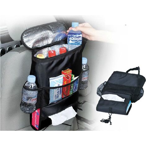 Organisateur de Siège Auto Isotherme, Rangement Dossier avec Multi-Poches, Sac de Voyage Porte-Gobelet, Pochette Isolée pour Bouteilles, Support de Dos Voiture (1/5)