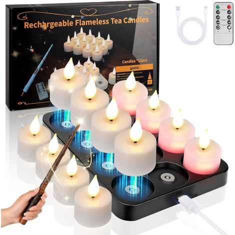 12 Bougie LED Rechargeable, Flamme Vacillante, Télécommande Magique, Base Magnétique, Déco Intérieur Fête (1/5)