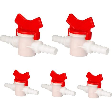 Lot de 5 vannes à bille à embout cannelé, diamètre extérieur 3/8", avec interrupteur d'arrêt intégré et raccord cannelé pour tuyau d'arrosage, idéales pour l'irrigation goutte à goutte, les aquariums,