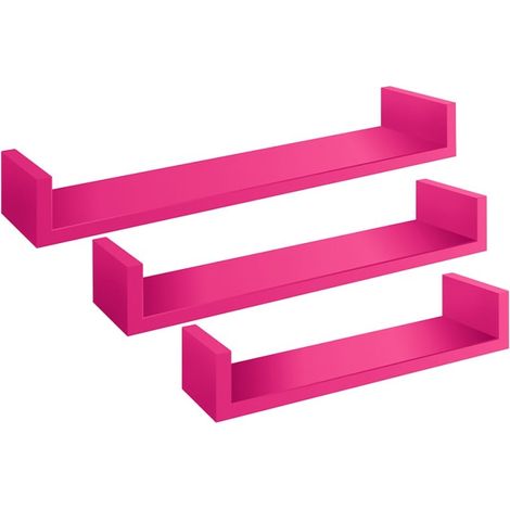 Juego de 3 estantes de pared, estantes de diseño, color fucsia, 60x8 cm x 15,5 cm, 50x8 cm x 15,5 cm y 40x8 cm x 15,5 cm - Imán (1/4)