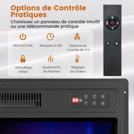 Radiateur de cheminée électrique 18 pouces 750 W/1500 W avec télécommande, 7 couleurs de flamme réalistes, 5 niveaux de luminosité réglables (1/5)