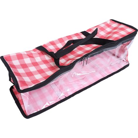 Sac de rangement transparent en PVC de grande capacité, anti-poussière, pour la maison et les voyages, à carreaux rouges. (1/5)
