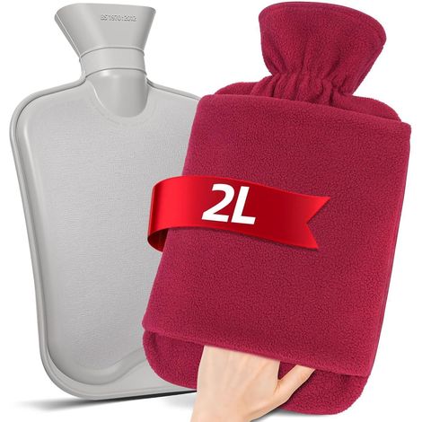 MUPAS Wärmflasche 2L Vliesbezug Kängurutasche Naturkautschuk Rot (1/5)