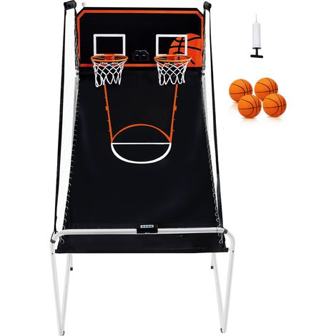 Jeu de Basketball Arcade Pliable, 2 Joueurs, Panier Double, 4 Ballons, 8 Modes, Tableau Électronique, Pompe Incluse, Enfant Adulte (Noir & Blanc) (1/5)