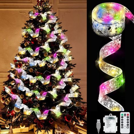Glänzende Lichterkette mit Schleife, 10 m lange Lichterkette mit 100 LEDs, LED-Weihnachtsbaumschleife, dekorative Weihnachtsgirlande für Silvester, Hochzeiten, DIY-Weihnachtsdekoration mit batteriebet (1/5)