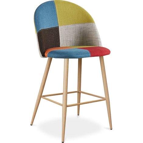 Sgabello Imbottito in Patchwork - Stile Scandinavo - 66cm - Evelyne Multicolore (1/4)