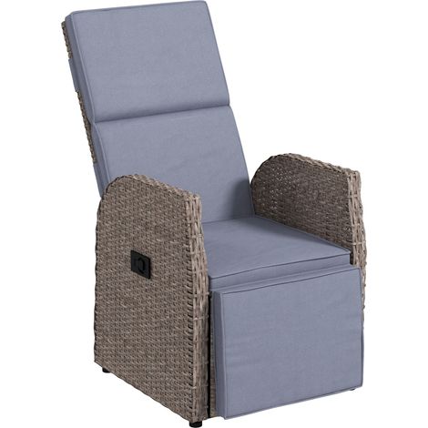 Outsunny Outdoor Recliner Chair w/ Cushion Rattan Reclining Lounge Chair, Brown