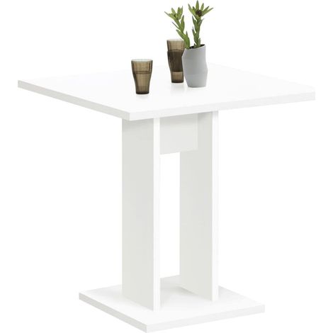 Table à Manger Pied Central Blanche LxHxP Env. 70 X 70 X 75 Cm Table de Cuisine Petit Encombrement (1/4)