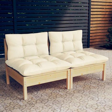 Canapé 2 places de jardin et coussins-Salon de jardin Sofa extérieur crème Bois de pin solide 591910 (1/5)