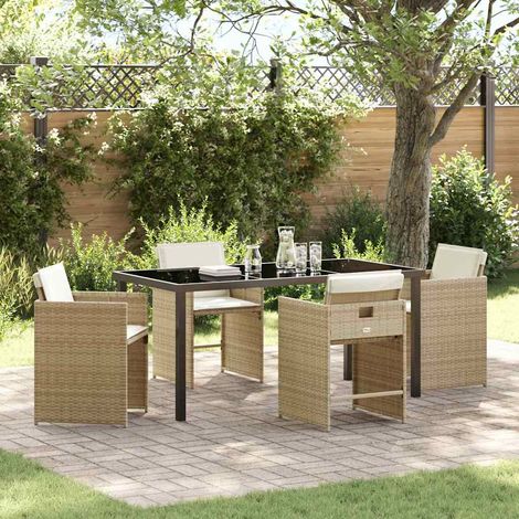 Garden Dining Set with Cushion Folding 5 pcs Beige Poly rattan vidaXL