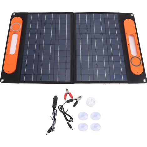 Ortviai Panneau Solaire Portable 100 W 18 V, Pliable et Étanche pour Voiture, Camping-Car, Bateau – Monocrystallin