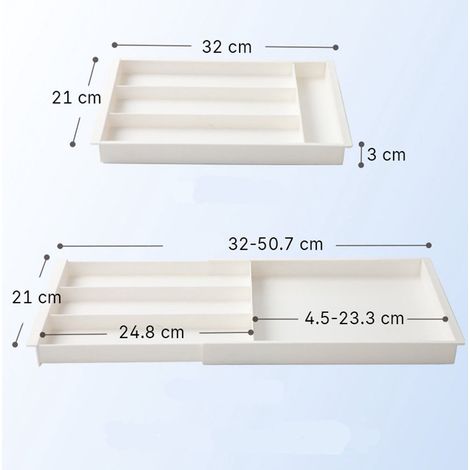 32 x 21 x 3 cm - Boîte de rangement pour couverts avec séparateur de tiroir - Boîte de rangement multifonctionnelle - Boîte de classement extensible - Boîte de rangement amovible (1/5)