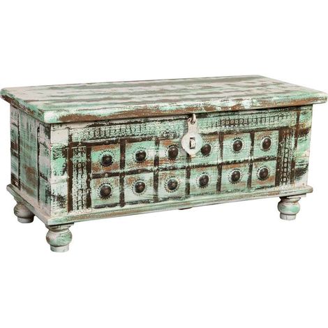 Baúl de madera artesanal verde 98x42x45h cm