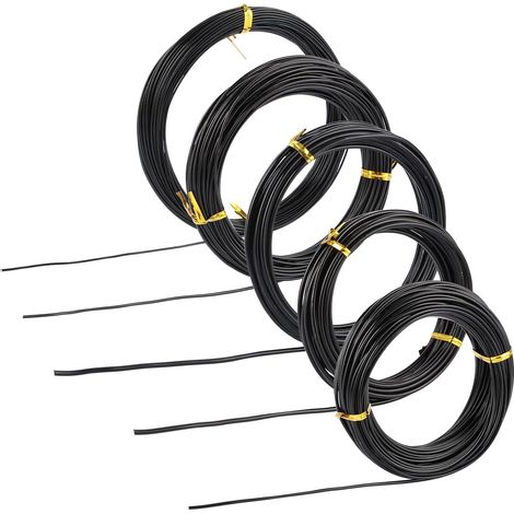 Fil Métallique pour l'Artisanat, 5 Tailles Fil aluminium (1 mm, 1,5 mm, 2,0 mm, 2,5 mm, 3,0 mm), Noir Fil de Fer, Fil de Bonsaï en Aluminium Anodisé pour Art Floral, Tissage (70 MèTres) (1/5)