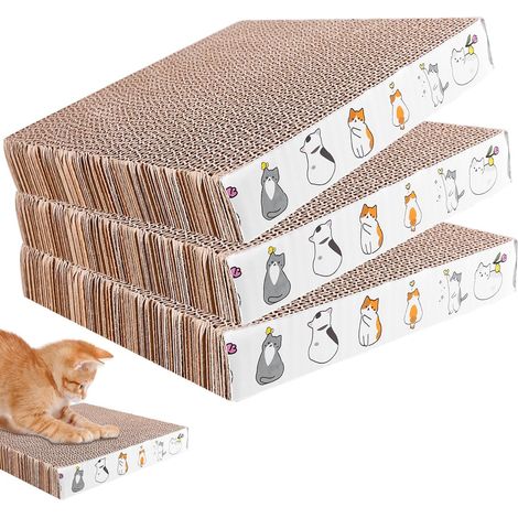 Lot de 3 lames à gratter en carton ondulé pour chat - 21 x 21 cm - Carton à chat carré de 3,3 cm d'épaisseur - Disponible des deux côtés - Marron (1/5)
