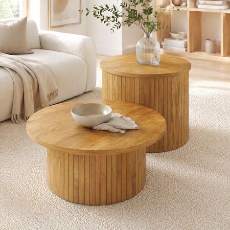 Mesa de centro doble redonda natural, MDF, diseño nórdico OKMYHOME (1/5)